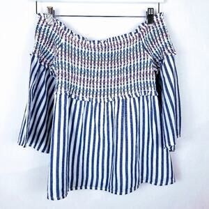 4/$20 Blue Rain Off Shoulder Striped Top - Size XS